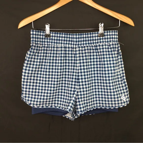 Calme by Johnny Was Blue and White Checkered Elements Run Shorts II Small