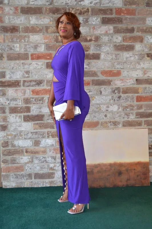 #CAPE SLEEVE MAXI DRESS - PURPLE