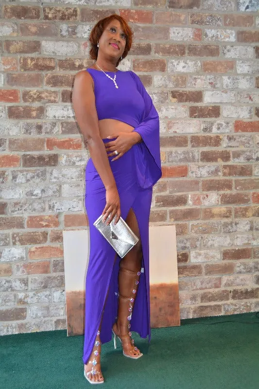 #CAPE SLEEVE MAXI DRESS - PURPLE