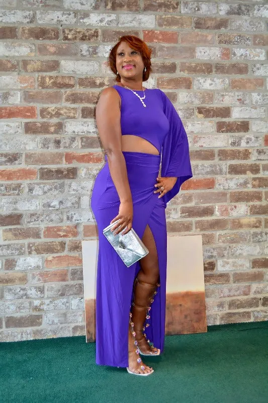 #CAPE SLEEVE MAXI DRESS - PURPLE
