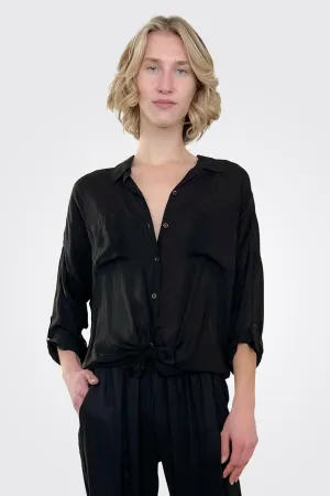 Cargo Pocket Tie Front Top - Black