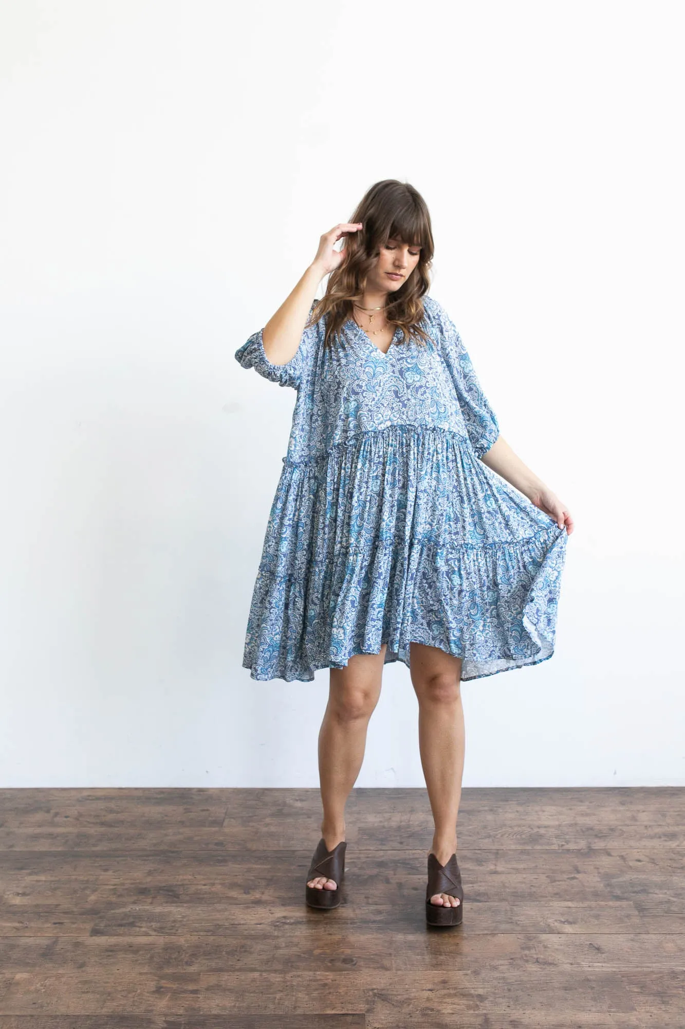 CASA SMOCK MINI DRESS - BLUE