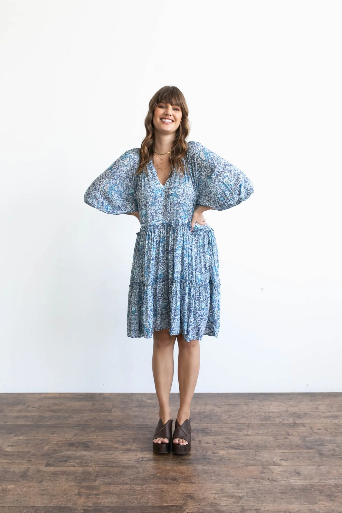 CASA SMOCK MINI DRESS - BLUE
