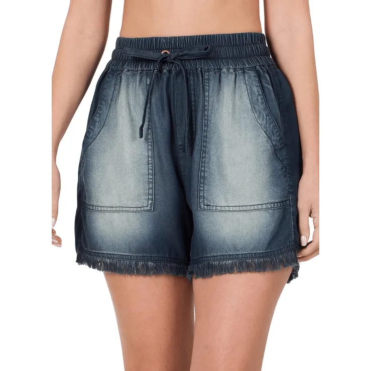 Chambray Frayed Hem Shorts