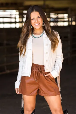 Chestnut Faux Leather Elastic Waist Shorts