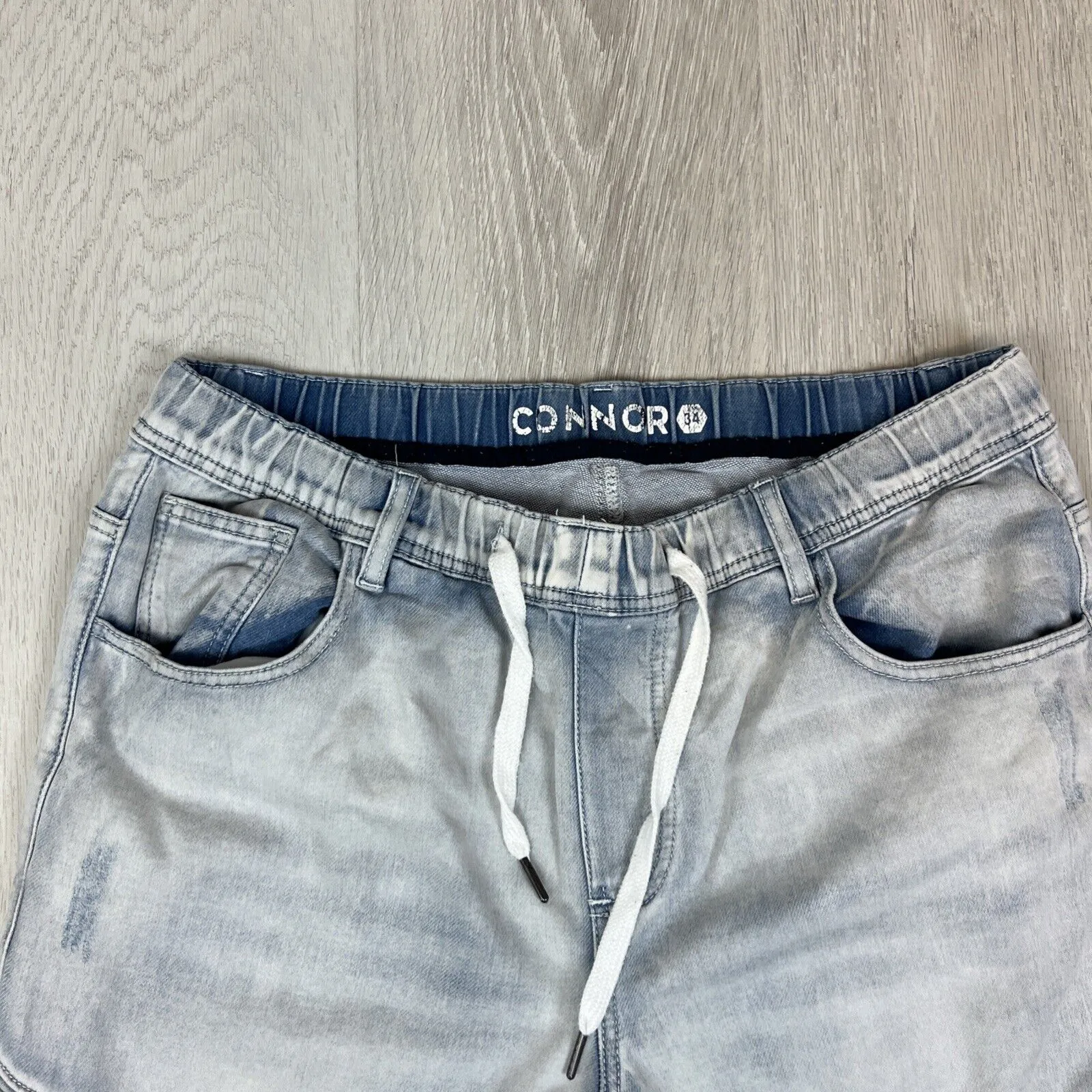 Connor Mens Denim Elastic Waist Pin Tuck Leg Shorts Size 34