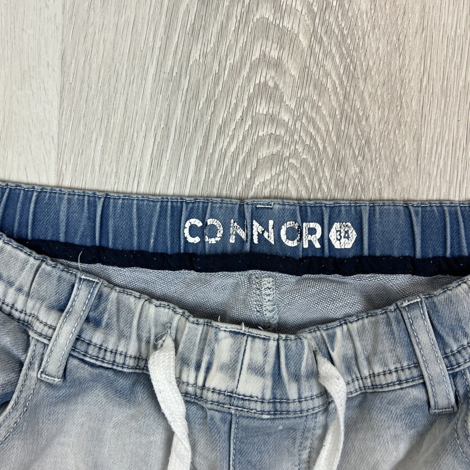 Connor Mens Denim Elastic Waist Pin Tuck Leg Shorts Size 34