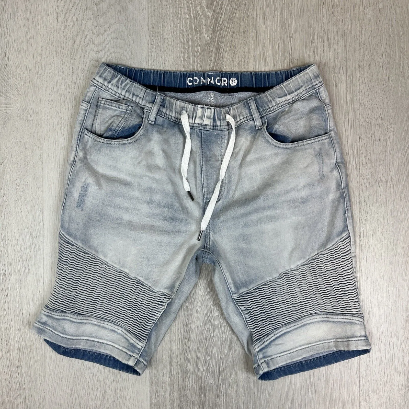 Connor Mens Denim Elastic Waist Pin Tuck Leg Shorts Size 34