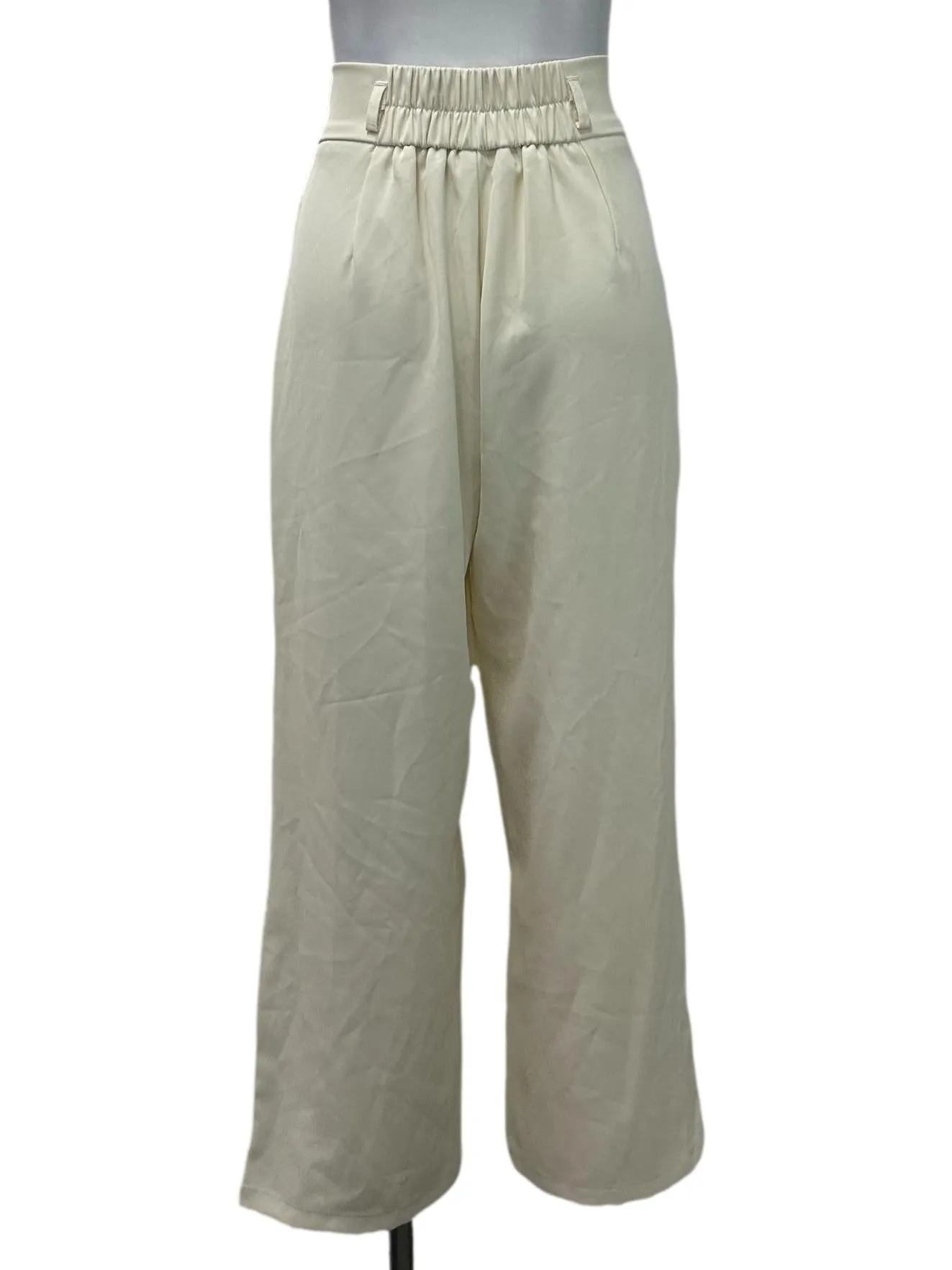 Cream Buttoned Wide Leg Pants