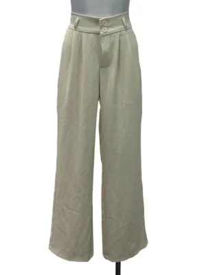 Cream Buttoned Wide Leg Pants