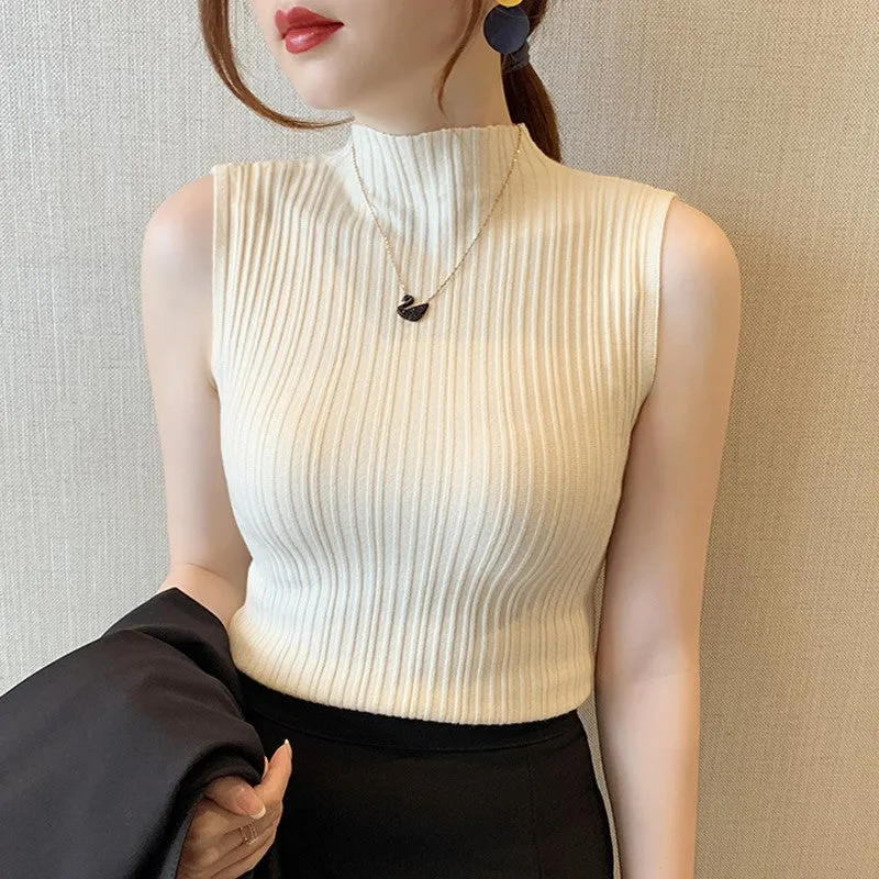 Cream High Neck Tank