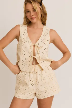 Cream Tie Top Set with shorts