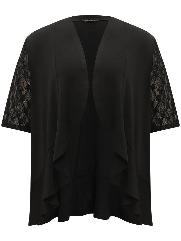 Crochet Lace Mesh Asymmetrical Hem Kimono