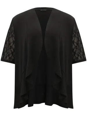 Crochet Lace Mesh Asymmetrical Hem Kimono