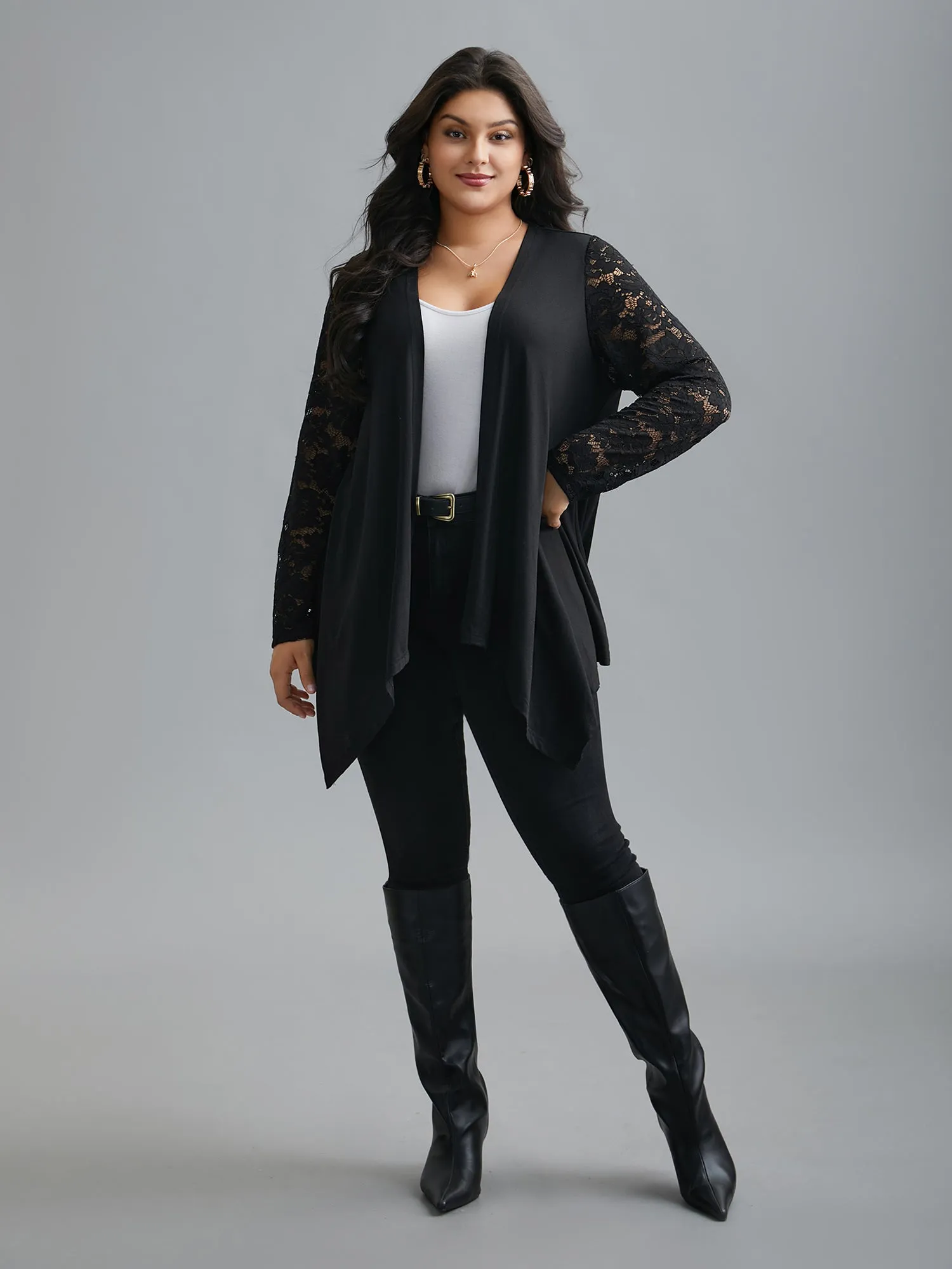 Crochet Lace Mesh Asymmetrical Trim Cardigan