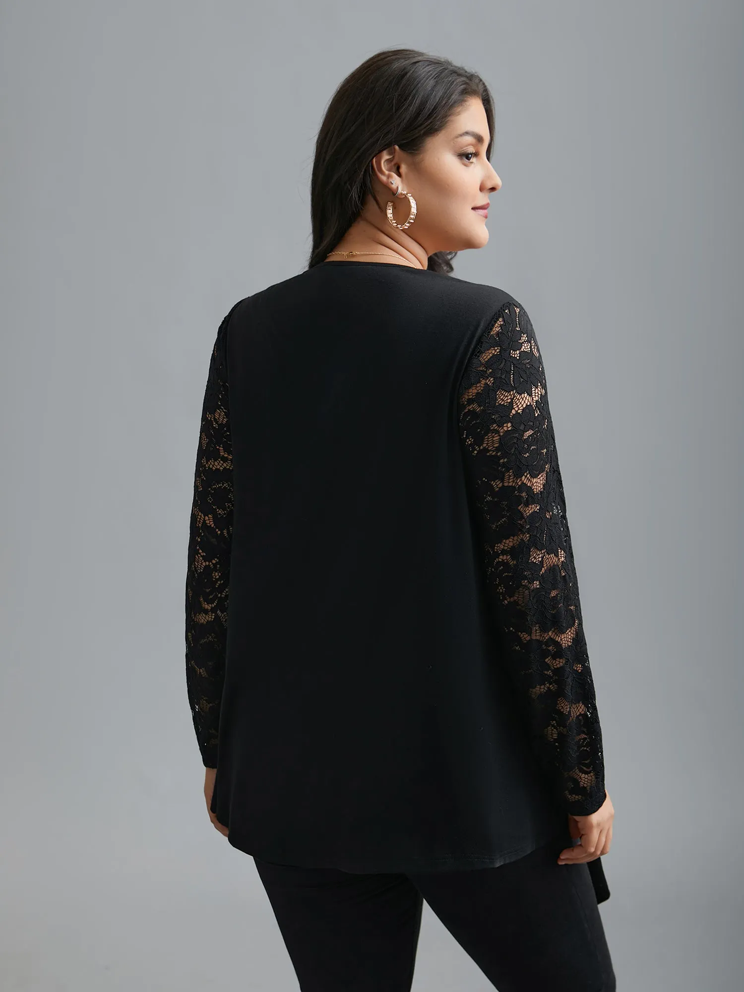 Crochet Lace Mesh Asymmetrical Trim Cardigan