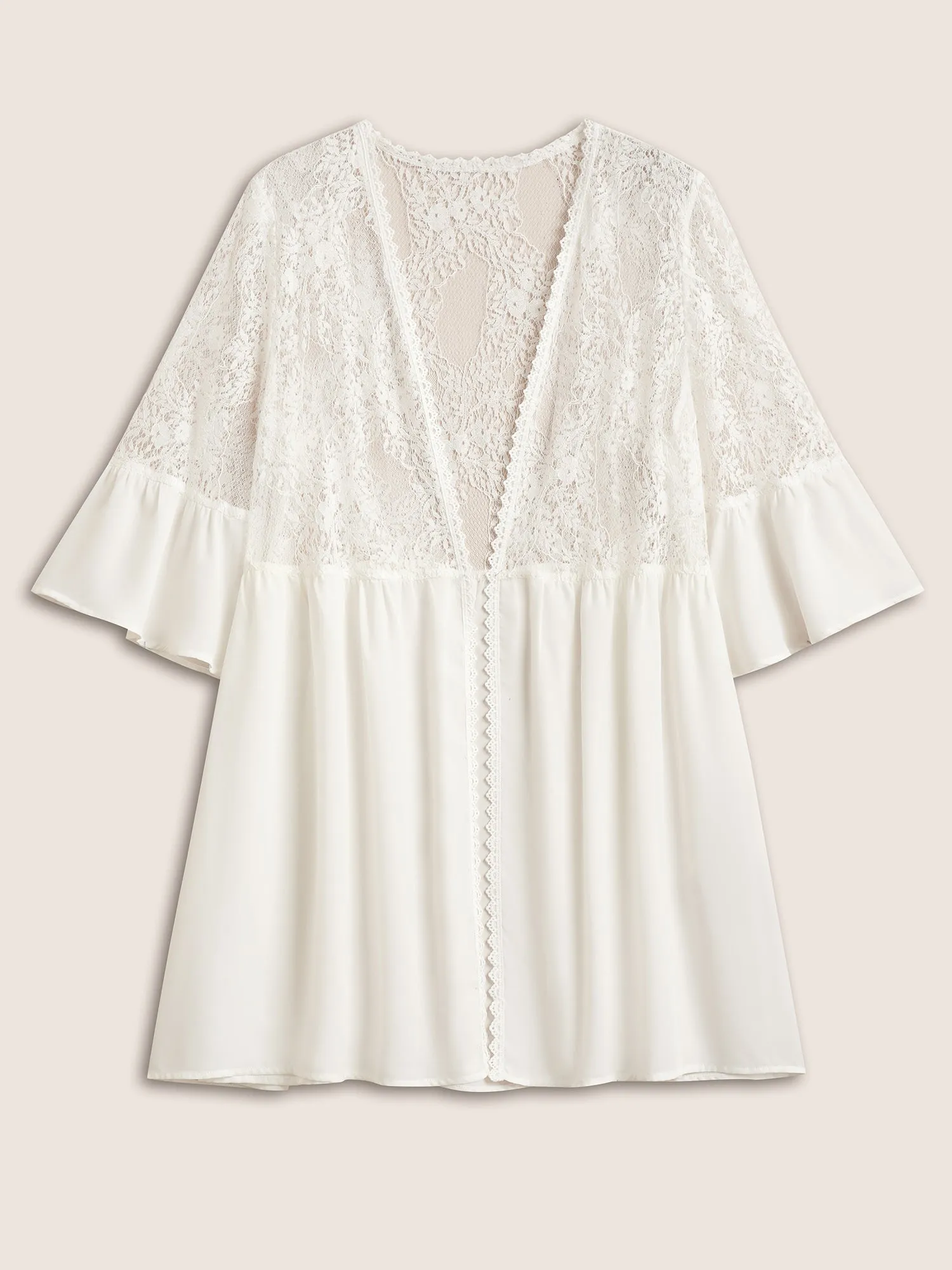 Crochet Lace Mesh Gathered Ruffles Kimono