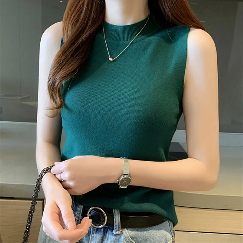 Dark Green High Neck Wide Tank Top