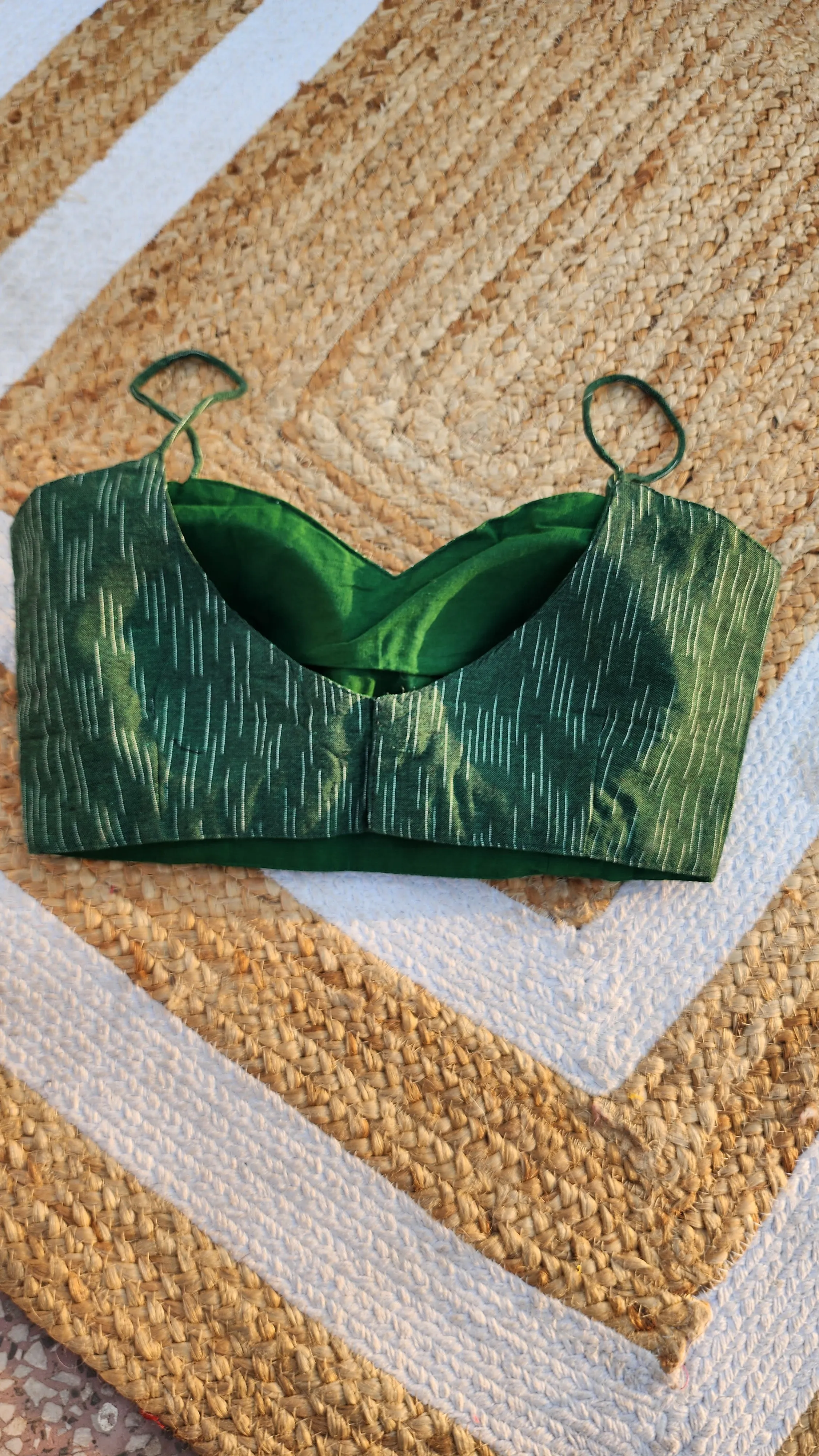 Dark Green Ikat Noddle Strap Blouse