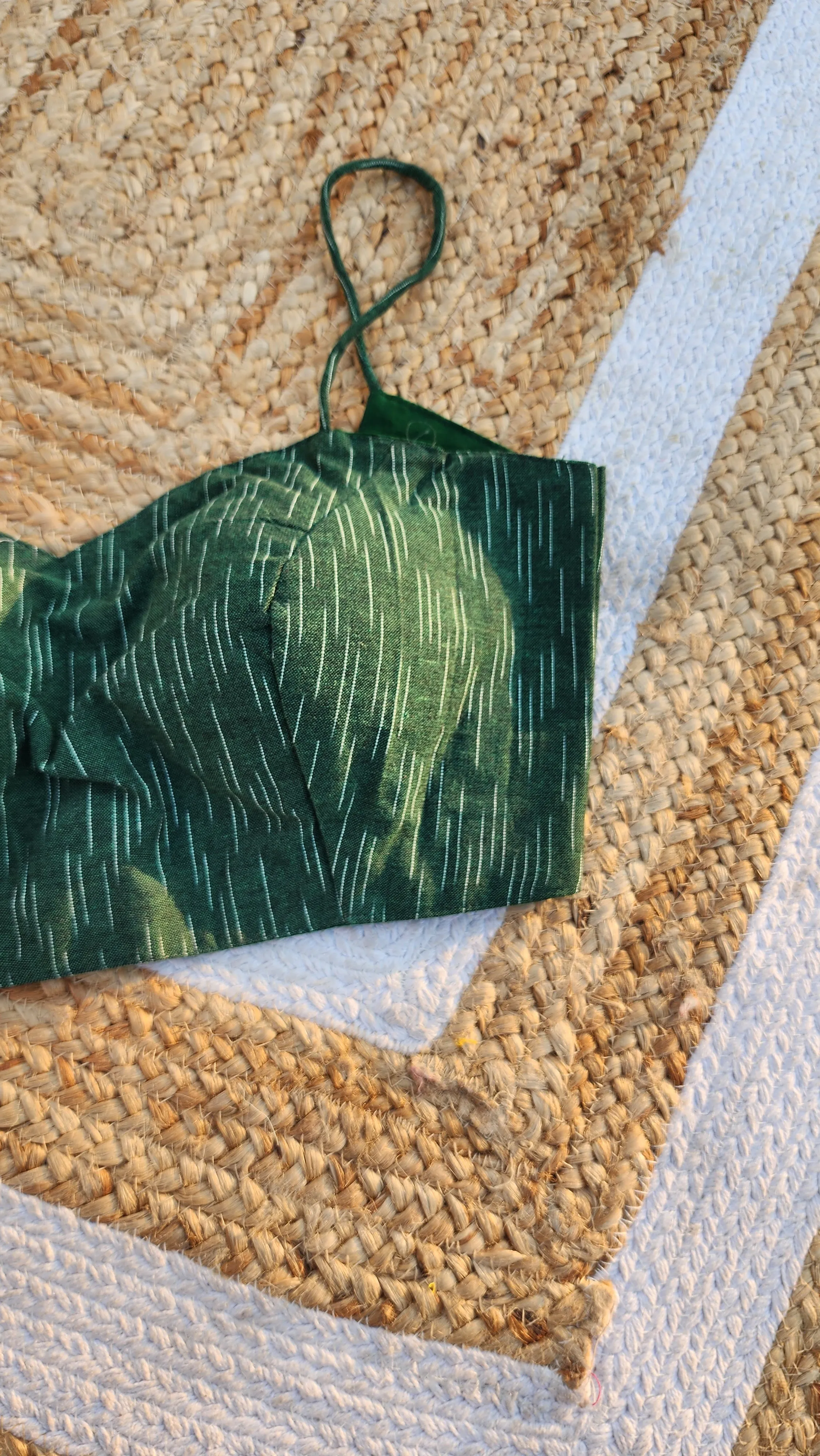 Dark Green Ikat Noddle Strap Blouse
