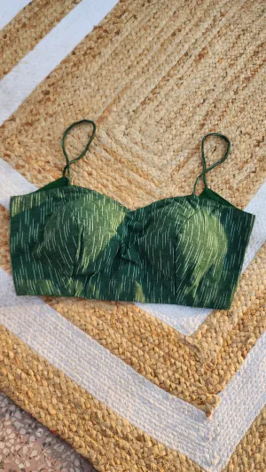 Dark Green Ikat Noddle Strap Blouse