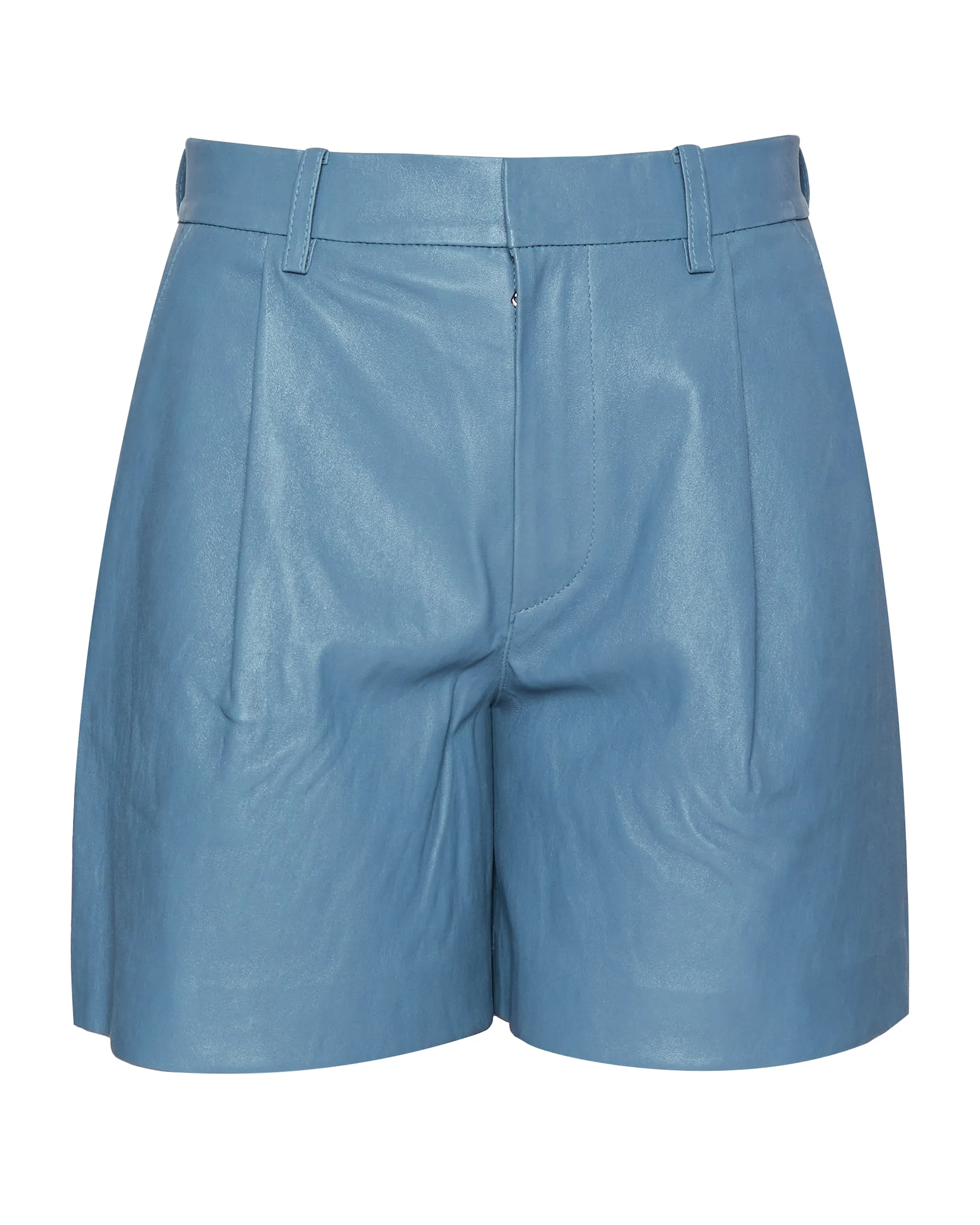 Deep Pleat Trouser Shorts in Chambray Blue