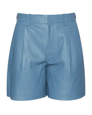 Deep Pleat Trouser Shorts in Chambray Blue