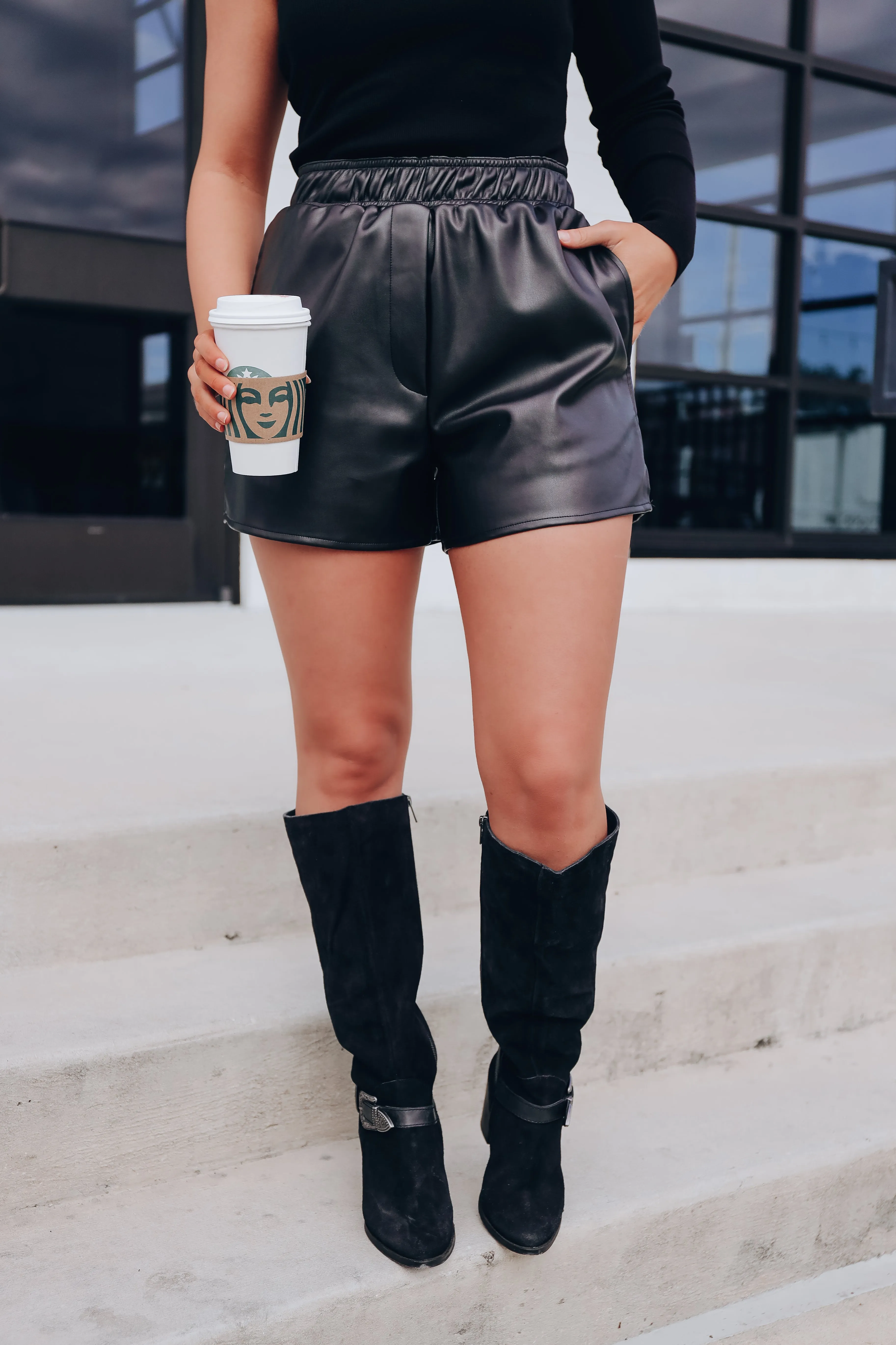 Elevation Faux Leather Shorts - Black
