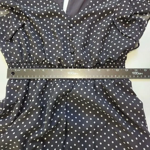 Eliza J. Polka Dot V-Neck Maxi Dress Size 8 Flutter Sleeve Black White Lined
