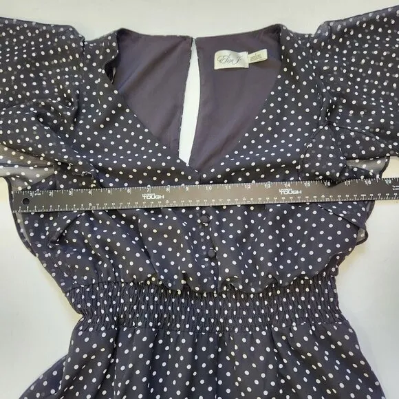 Eliza J. Polka Dot V-Neck Maxi Dress Size 8 Flutter Sleeve Black White Lined