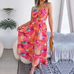 Eloise - Orange Floral Cutout Halter Dress