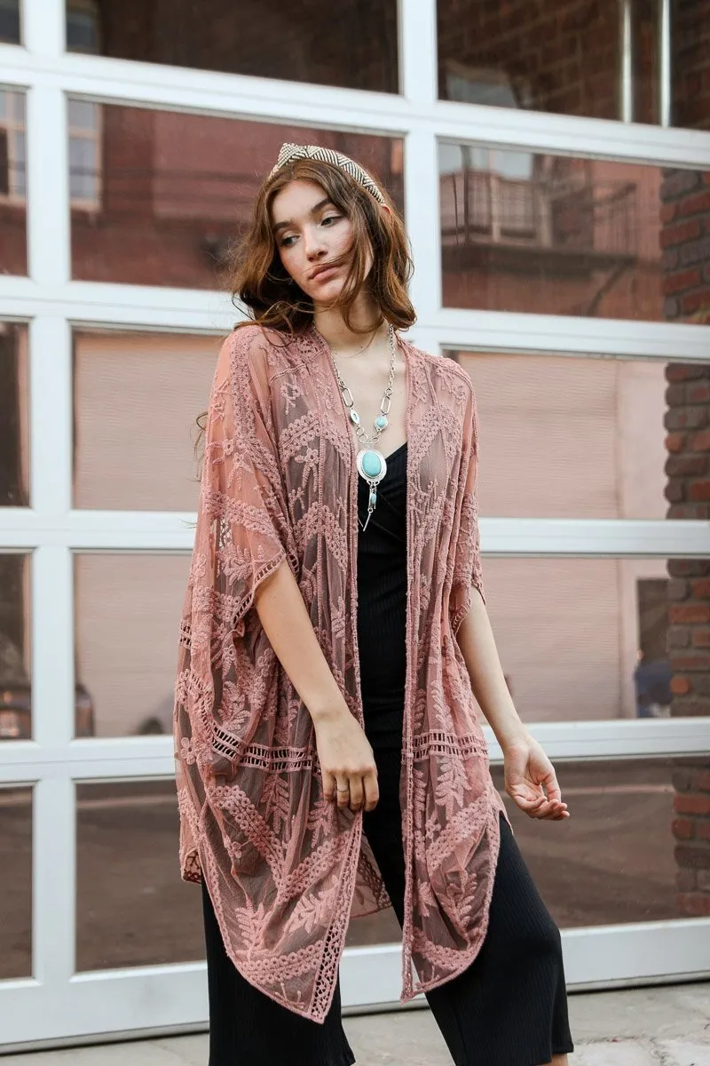 Embroidered Mesh Leaf Kimonos.