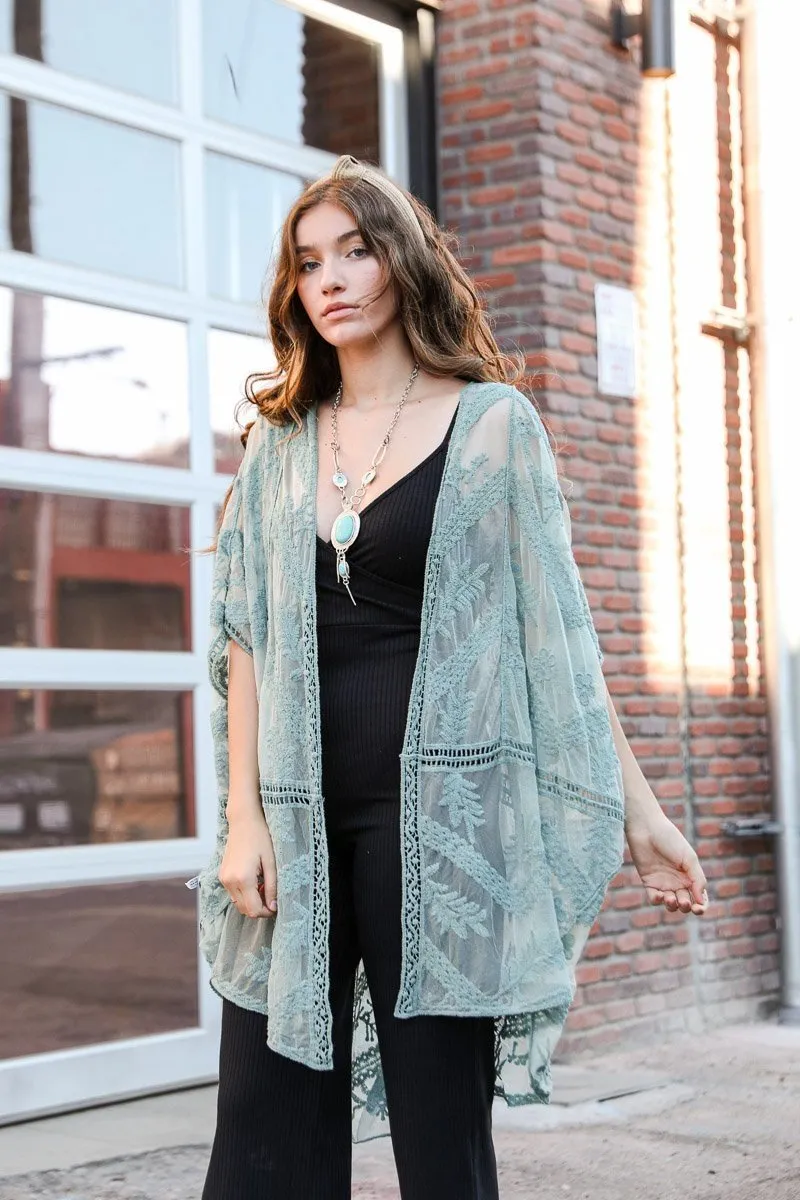 Embroidered Mesh Leaf Kimonos.
