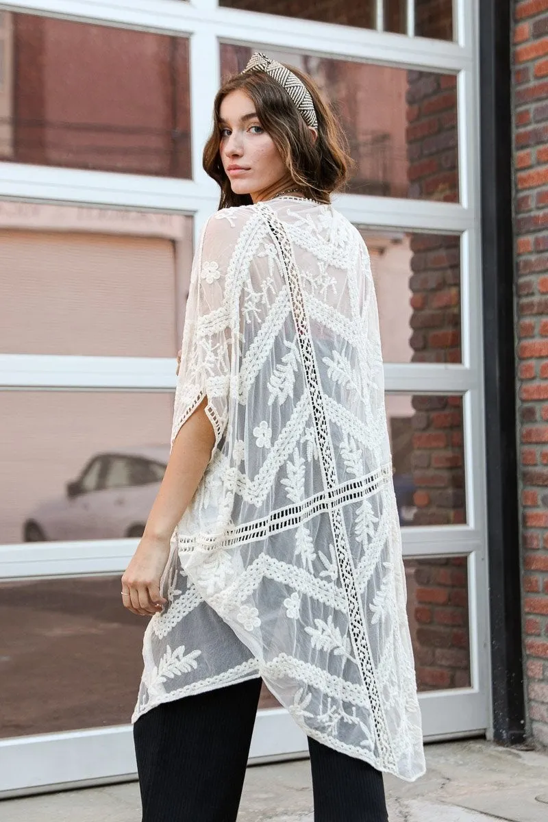 Embroidered Mesh Leaf Kimonos.