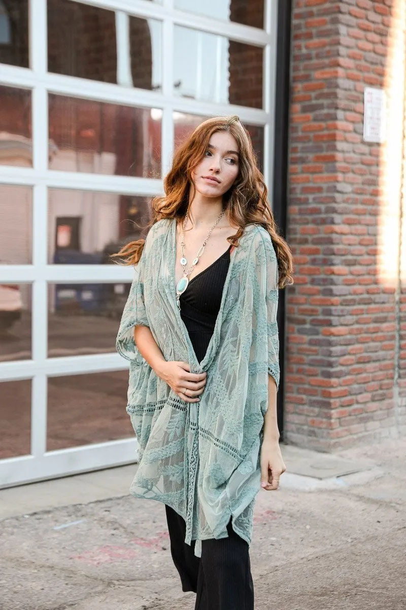 Embroidered Mesh Leaf Kimonos.
