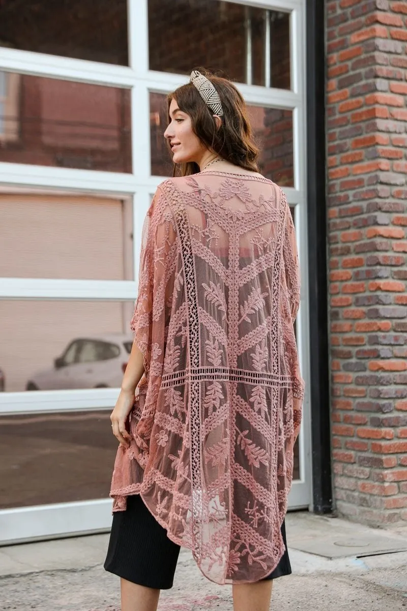 Embroidered Mesh Leaf Kimonos.