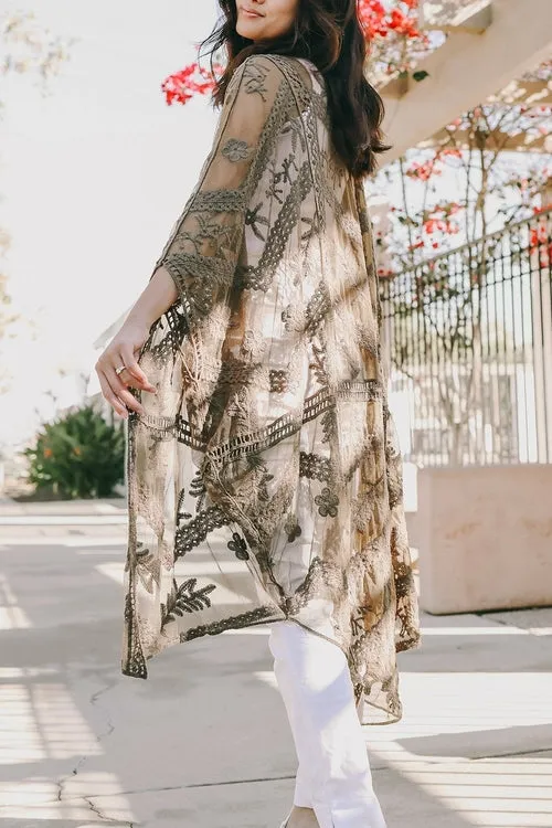 Embroidered Mesh Leaf Kimonos.