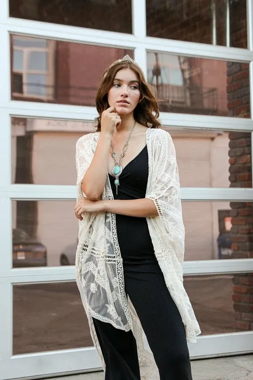 Embroidered Mesh Leaf Kimonos.
