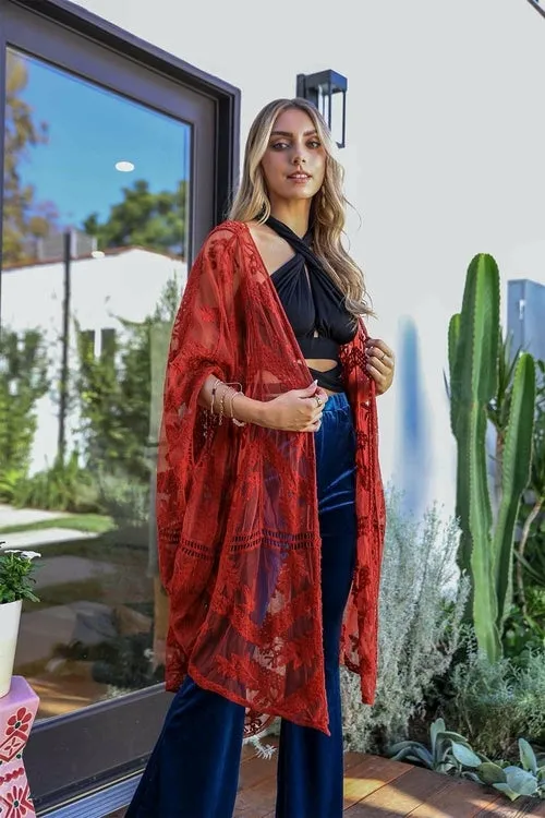 Embroidered Mesh Leaf Kimonos.