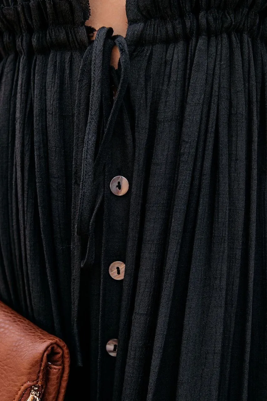 Endless Love Button-Down Ruffle Maxi Dress - Black