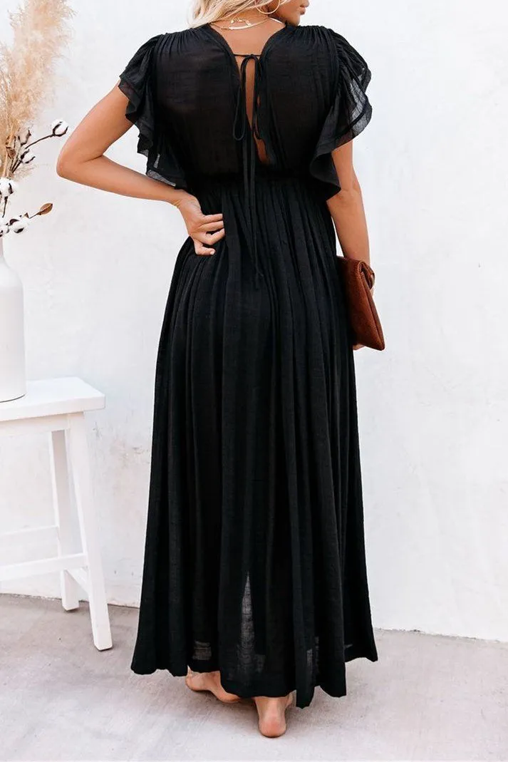 Endless Love Button-Down Ruffle Maxi Dress - Black