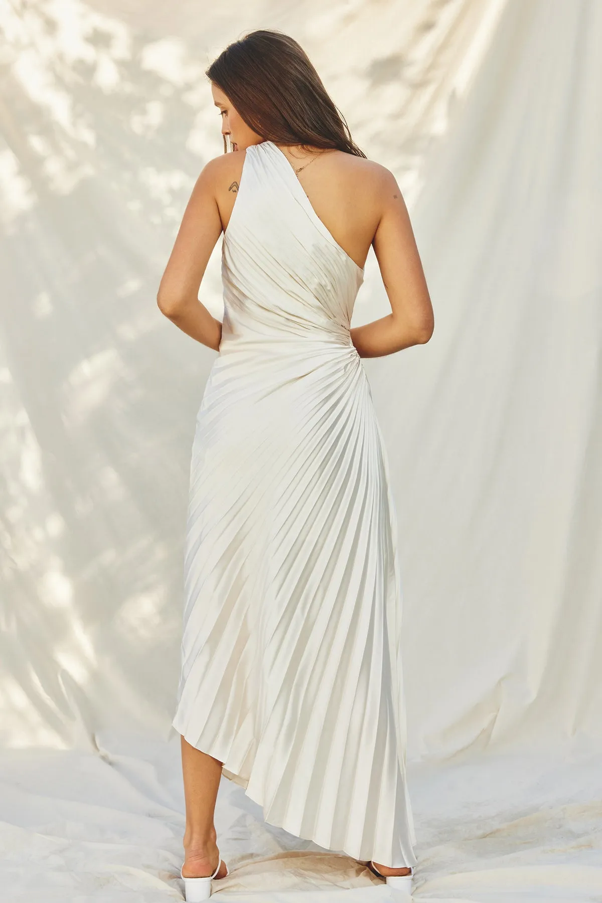 Estella Asymmetrical Pleated One-Shoulder Maxi Dress