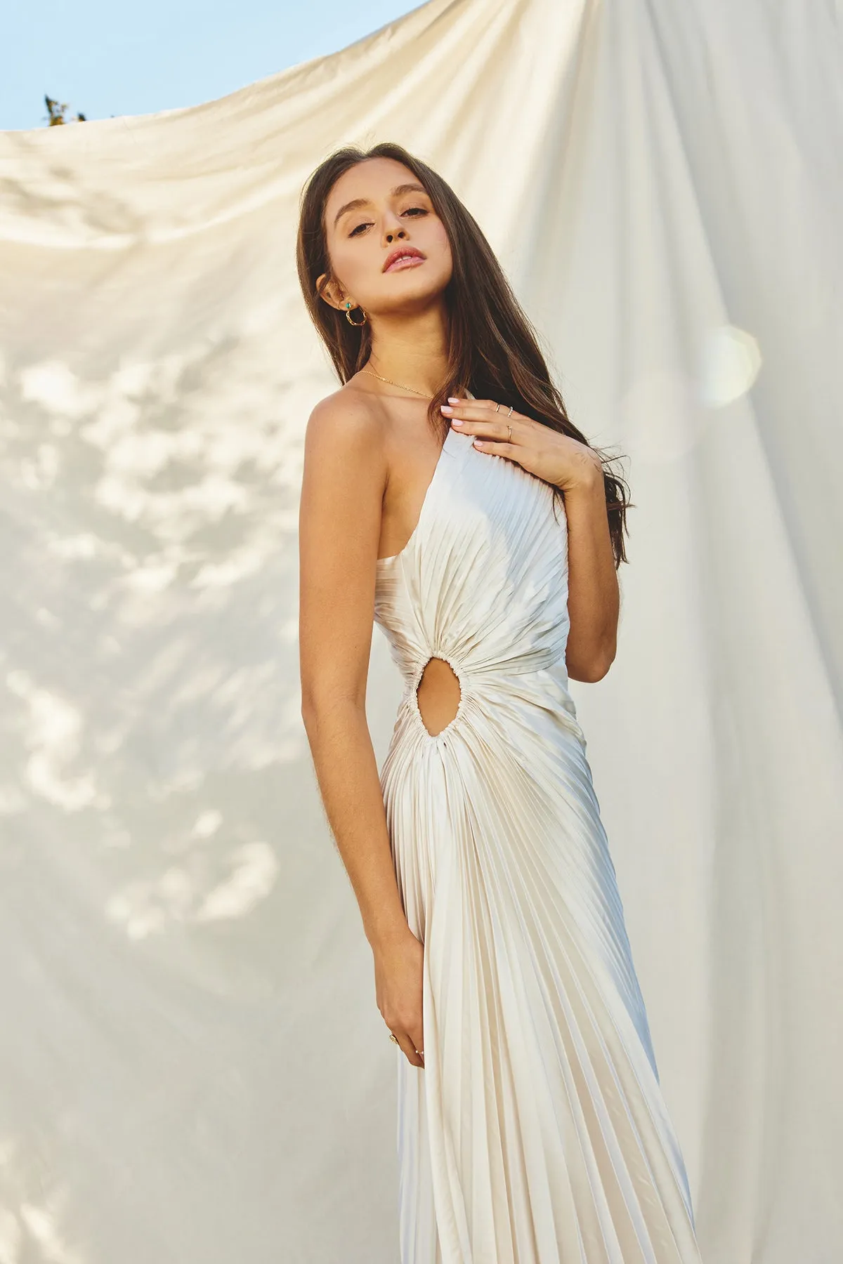 Estella Asymmetrical Pleated One-Shoulder Maxi Dress