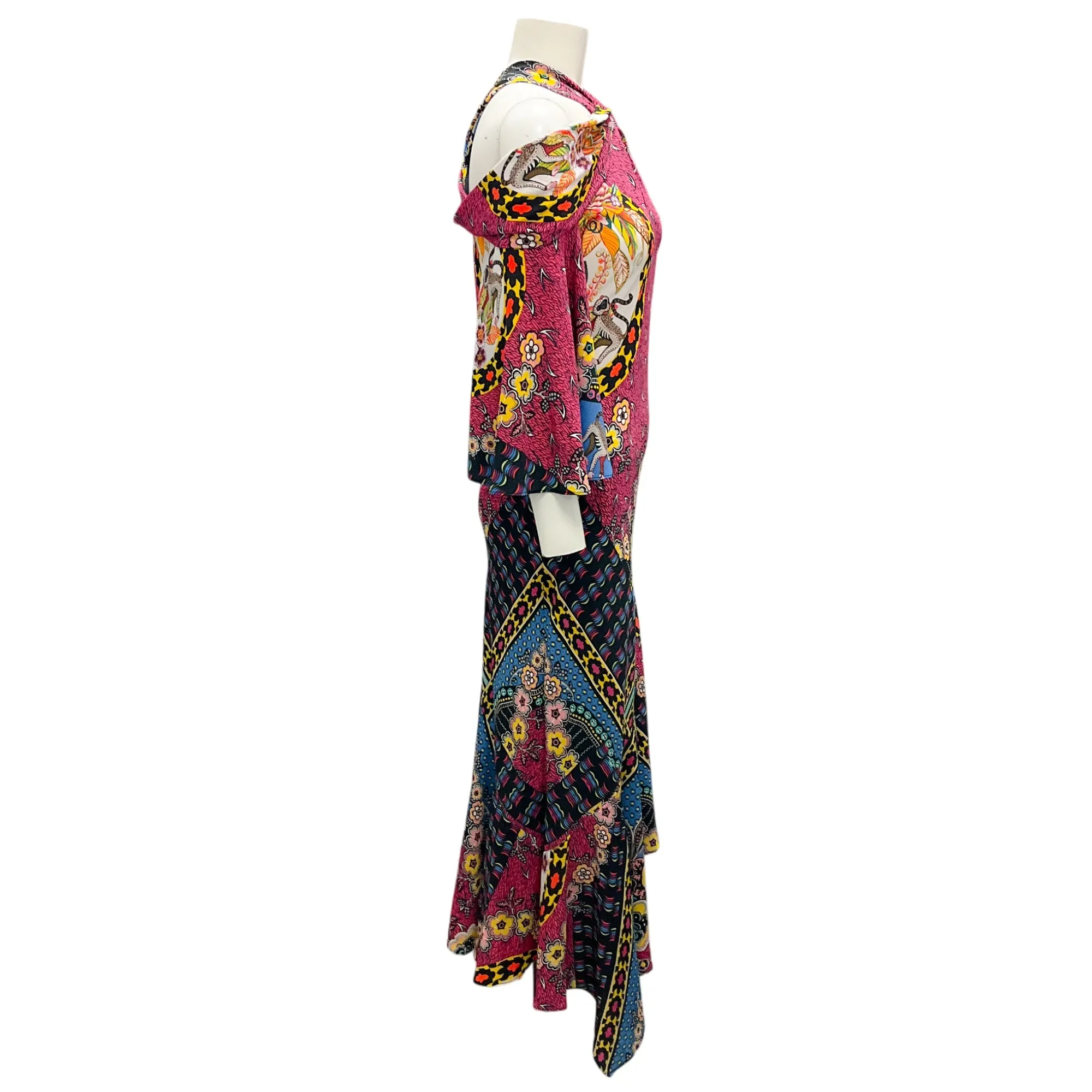 Etro Pink Multi Printed Keyhole Crepe Dress