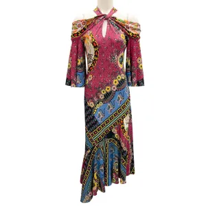 Etro Pink Multi Printed Keyhole Crepe Dress