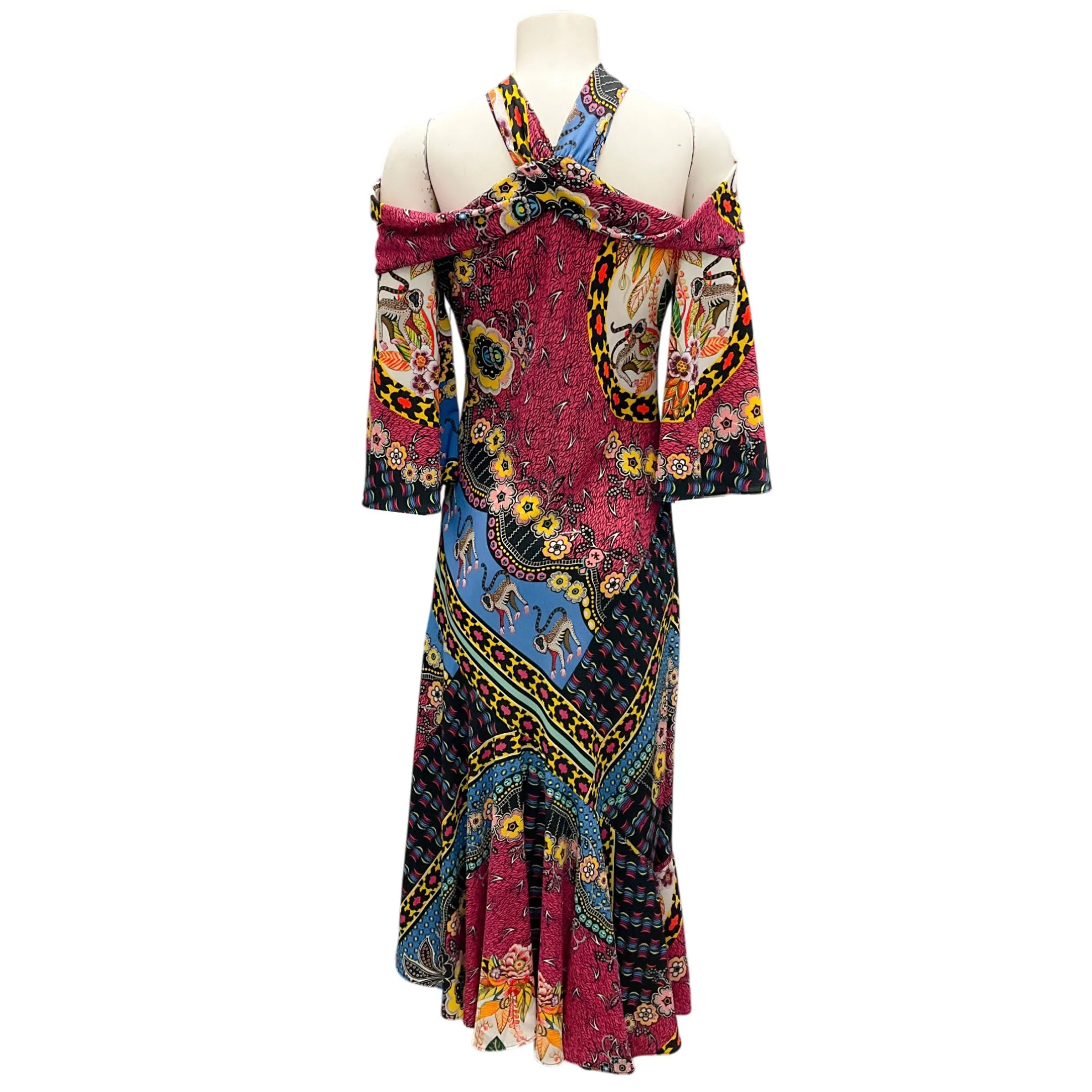 Etro Pink Multi Printed Keyhole Crepe Dress