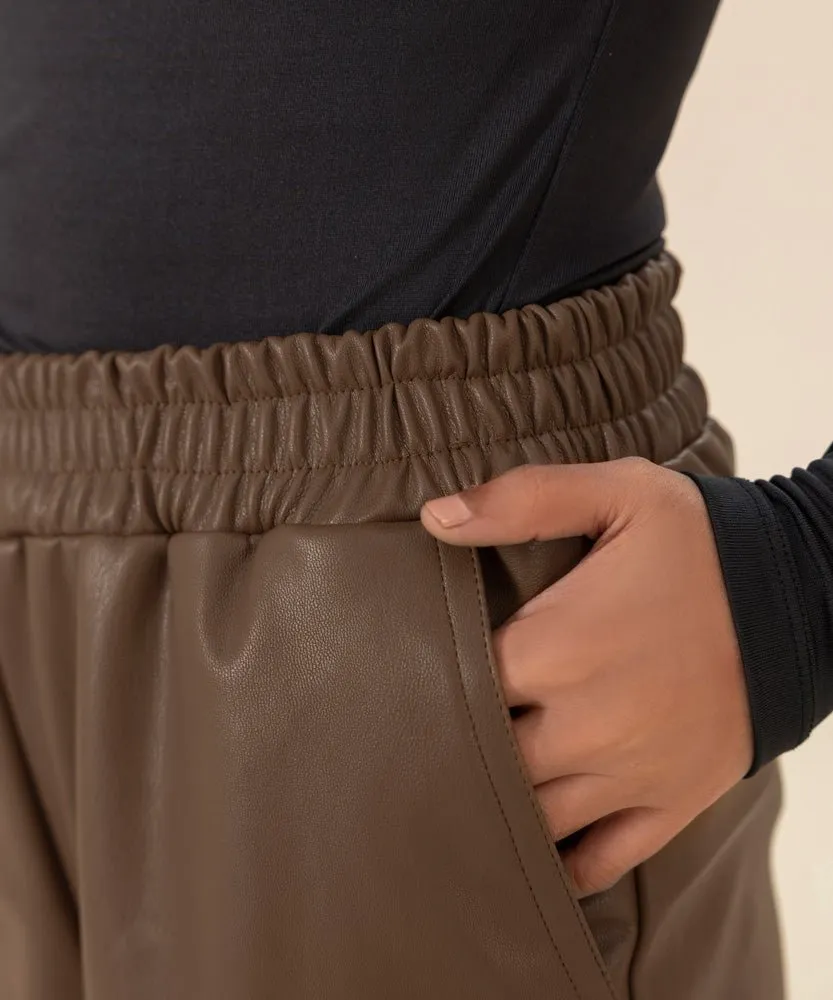 Faux Leather Pull-On Culottes