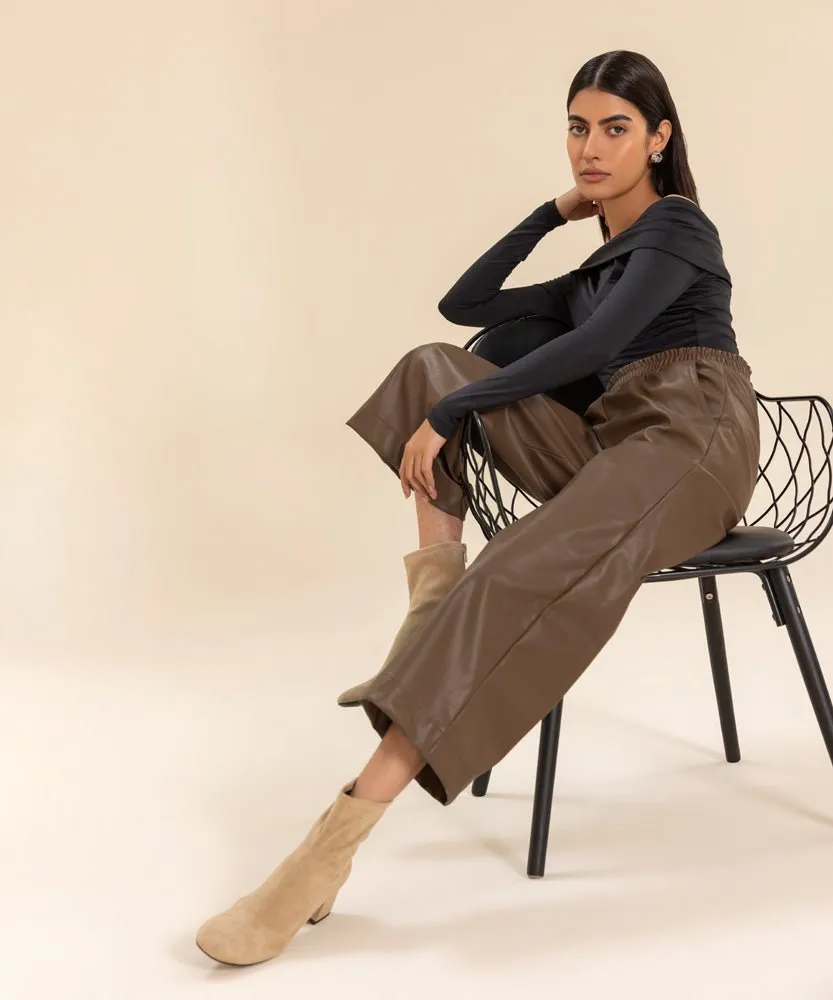 Faux Leather Pull-On Culottes