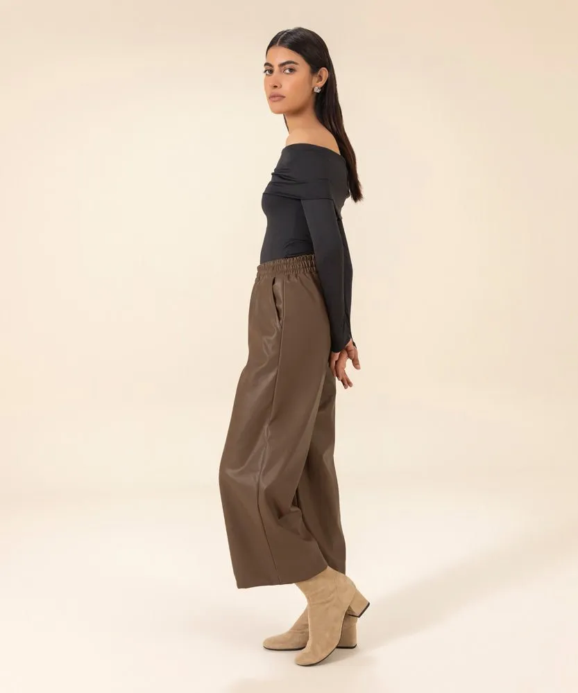 Faux Leather Pull-On Culottes