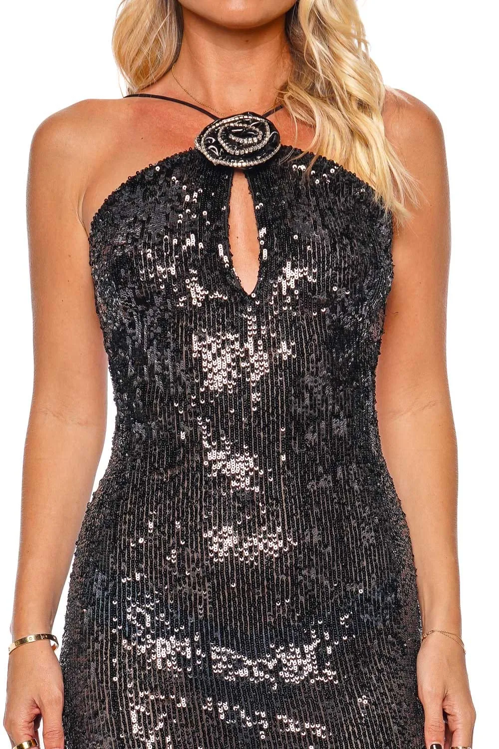 Flore Rose Sequined Halter Maxi Dress